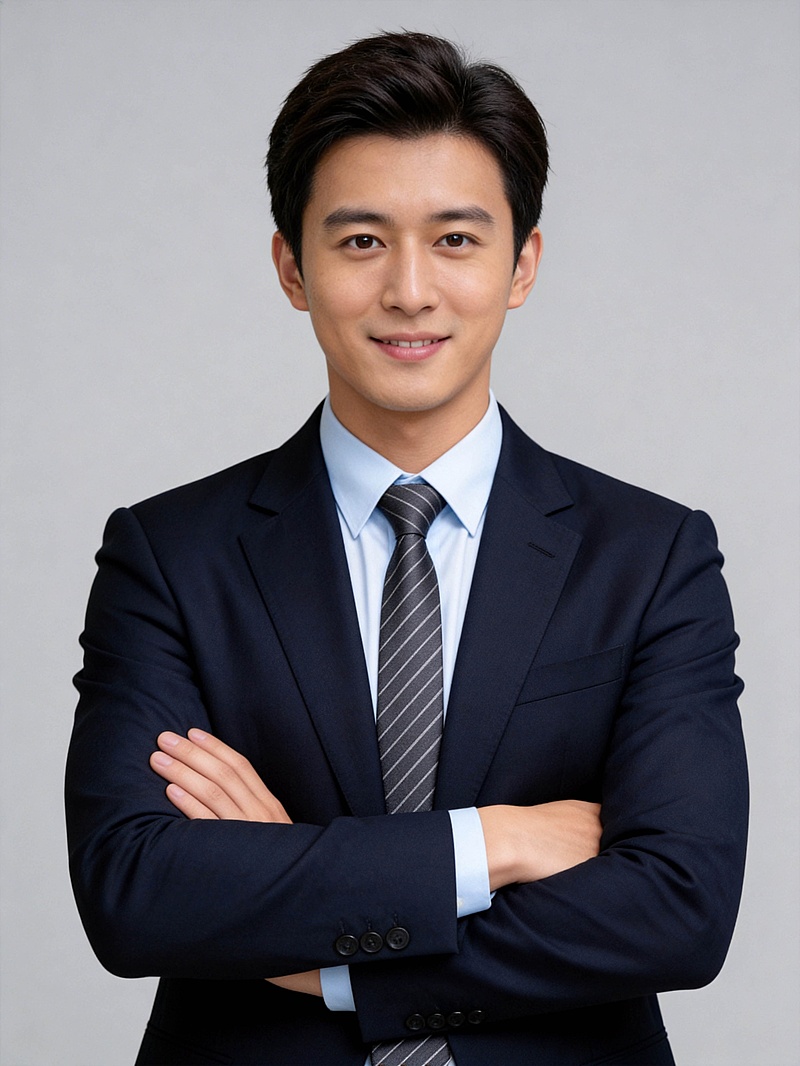 双手交叉抱胸正式风男性职场形象照