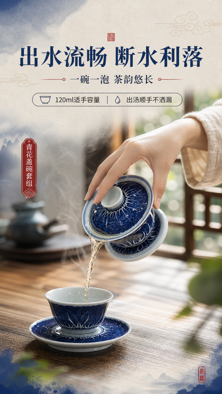 [商品] 使用【图1】青花盖碗套组；保留器型、青花纹样、蓝白配… - 图片创意预览