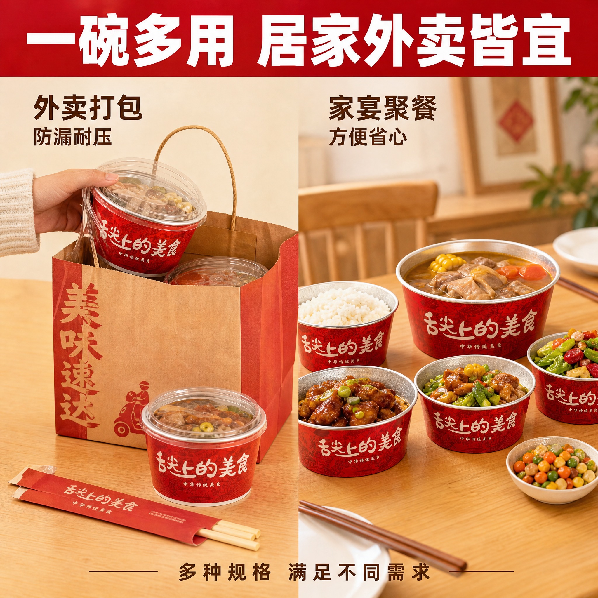 [主图-4] 场景适用与使用方式 外卖打包+家用聚餐多场景展示… - 图片创意预览