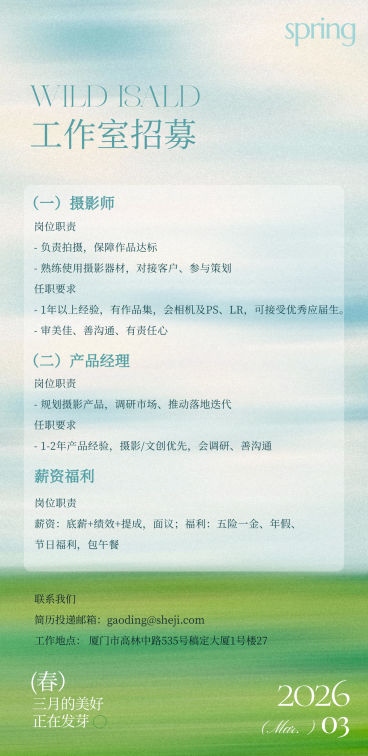 摄影工作室春季招聘岗位全屏竖版海报预览效果
