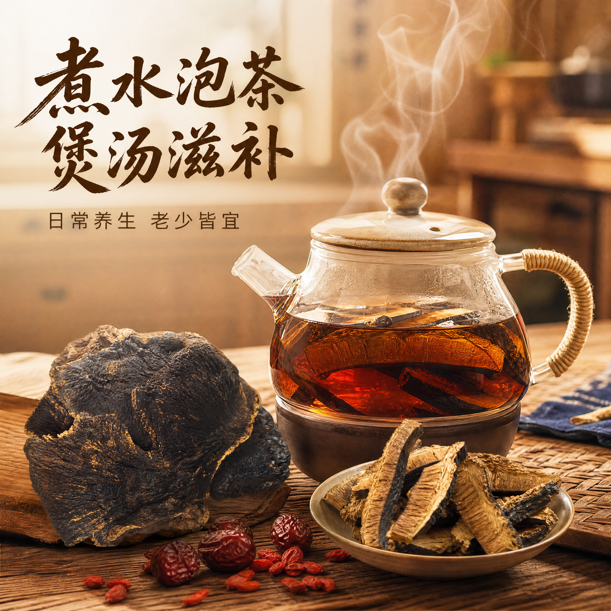 [主图-4] 薄树灵芝食用场景，展示煲汤煮水的滋补用法，增强代… - 图片创意预览