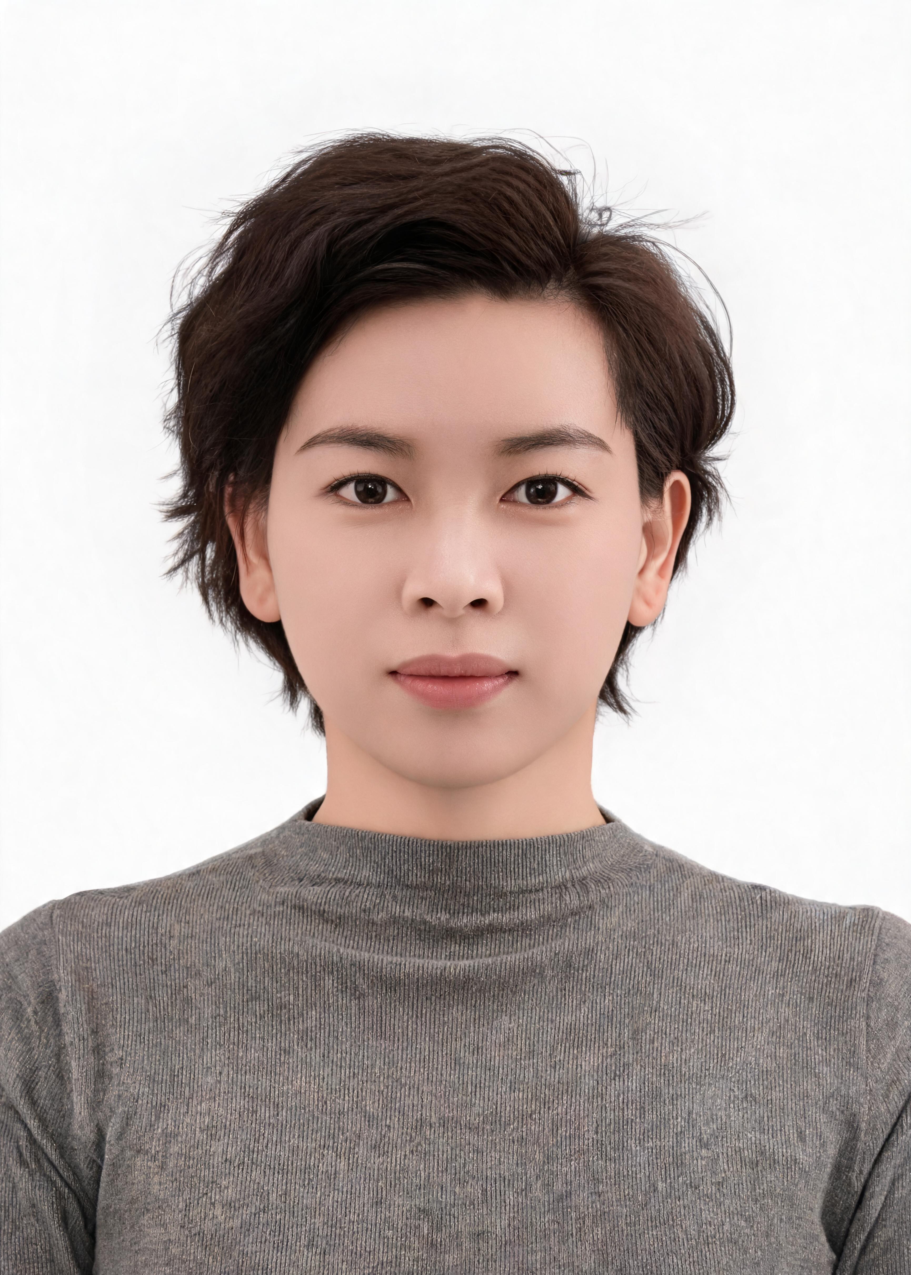 保留第一张图中人物发型、脸型、年龄特征生成标准样式纯正面证件照… - 图片创意预览