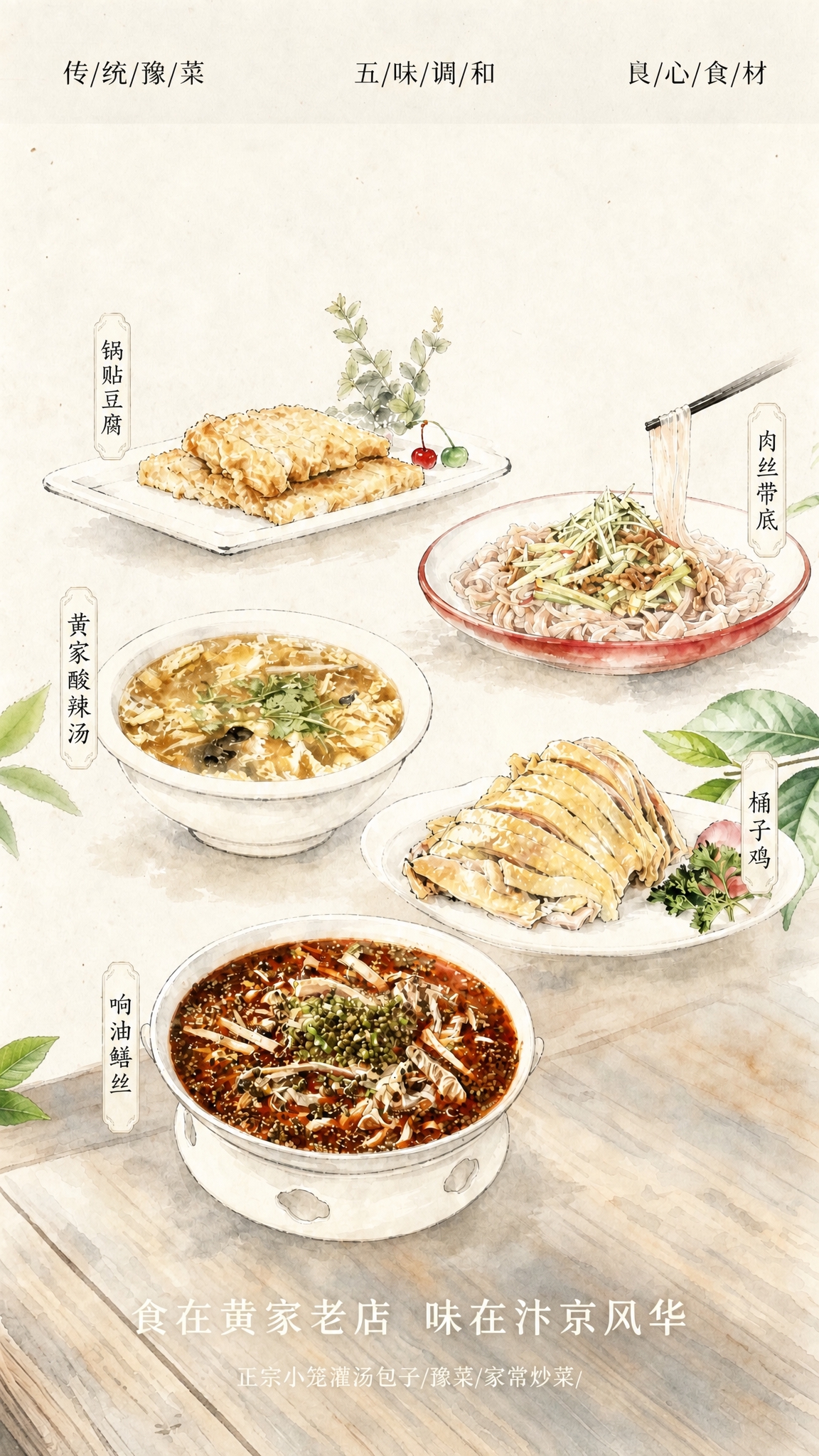 将第一张美食插画（锅贴豆腐、肉丝带底、黄家酸辣汤、桶子鸡、响油… - 图片创意预览