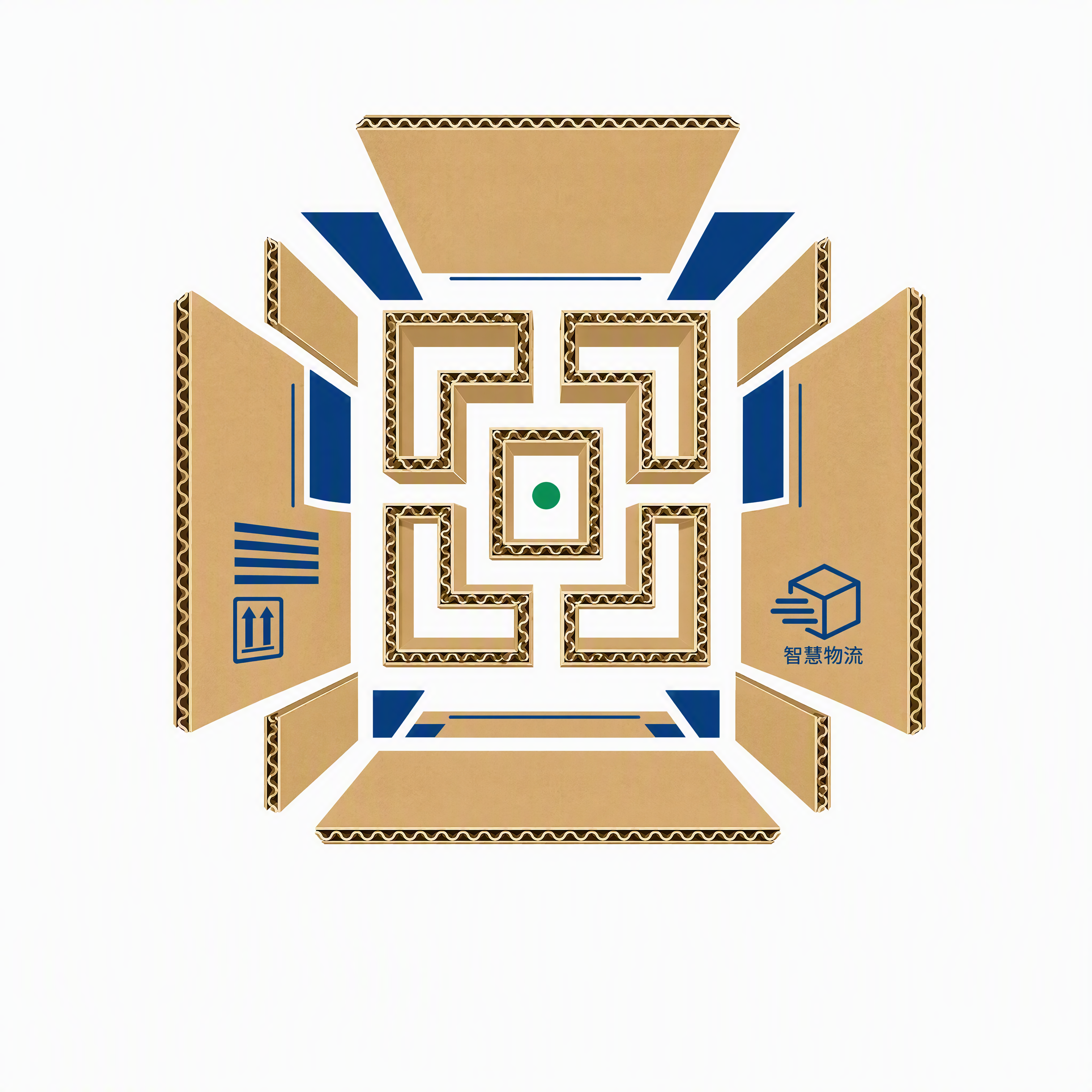 极简主义Logo设计，一个正在被拆解展开的立体快递瓦楞纸箱，纸… - 图片创意预览