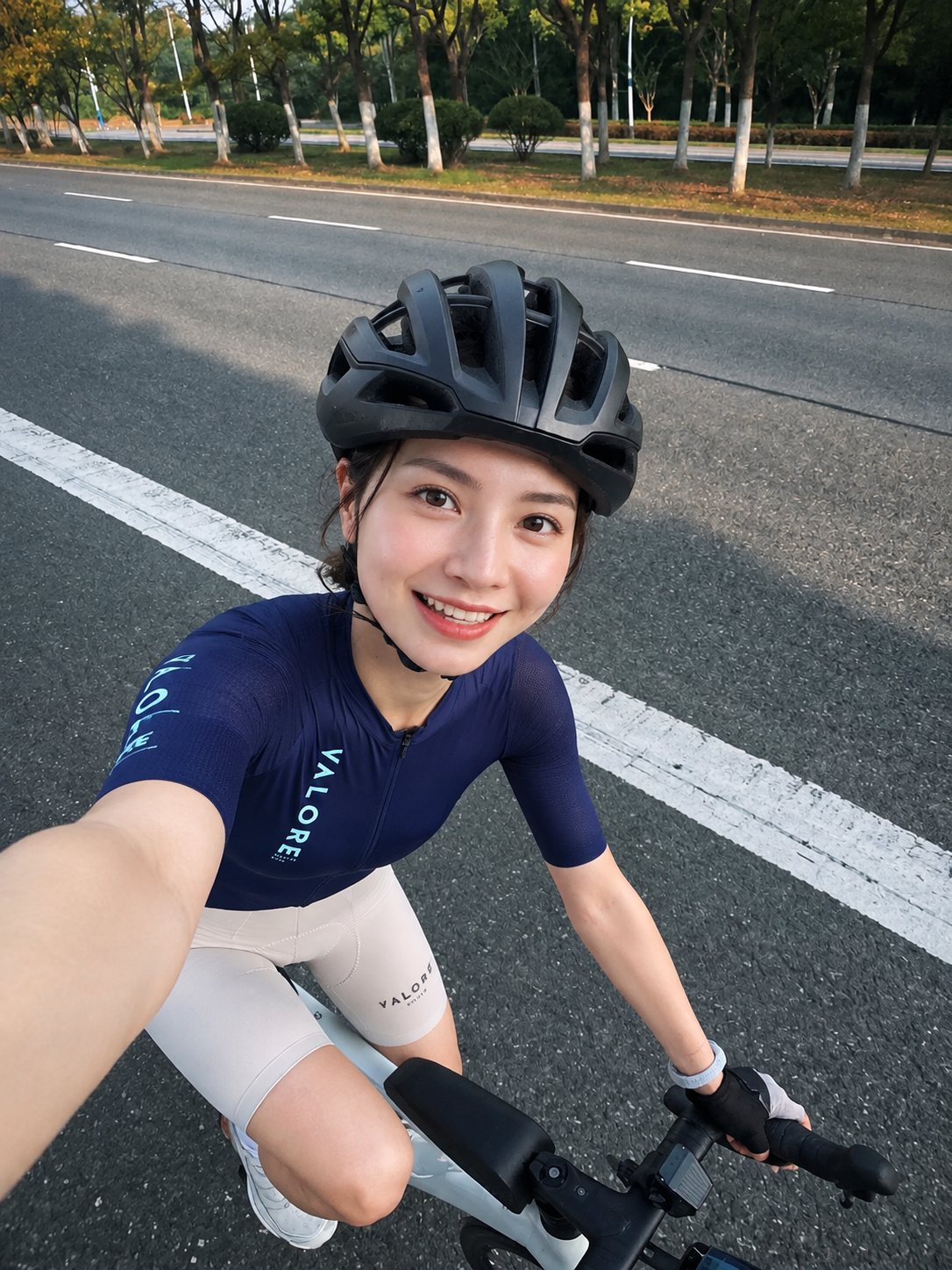 以第一张骑行自拍图为基础，更换为全新的女性模特形象，不要与参考… - 图片创意预览