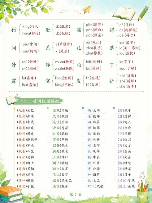 基于原图修改，保留原图所有文字内容不变，重新修改文字排版、字体和颜色，修改内图插画，适当添加少量符合小学语文学习主题的插画，整体采用清新高级的风格，生成全新图片，图片比例为3:4预览效果