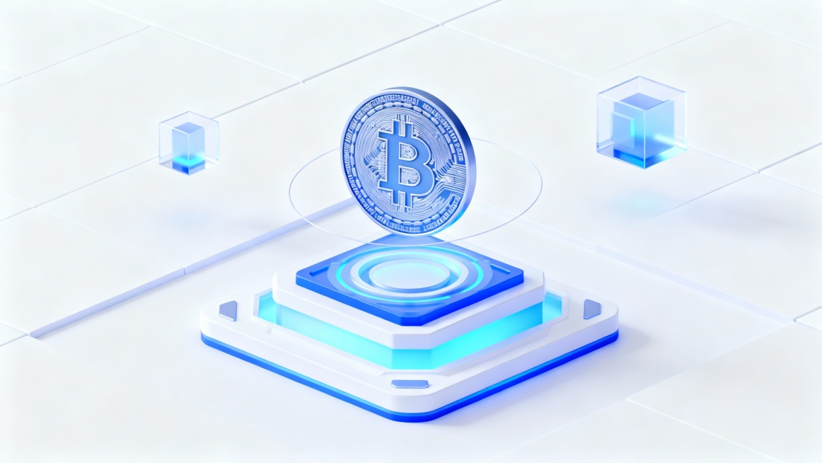 Futuristic cryptocurrency system core, floating layered modules, soft blue ambient glow, ultra-clea预览效果