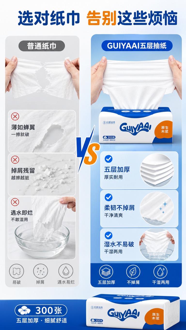 [商品] 使用【图1】GUIYAAI 原生木浆抽纸；保留蓝白橙… - 图片创意预览