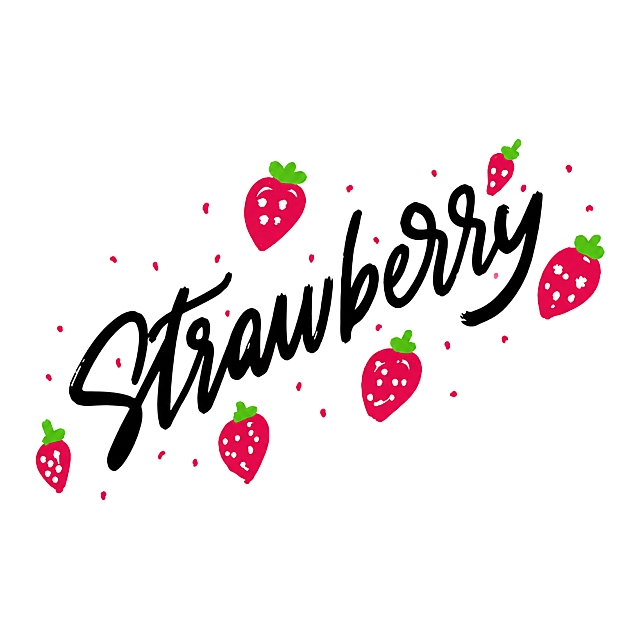 参考图中草莓手绘风格和排版构图，重新生成画面内容，保留Strawberry手写字体和草莓涂鸦插画元素，保持简约手绘风格，白底背景