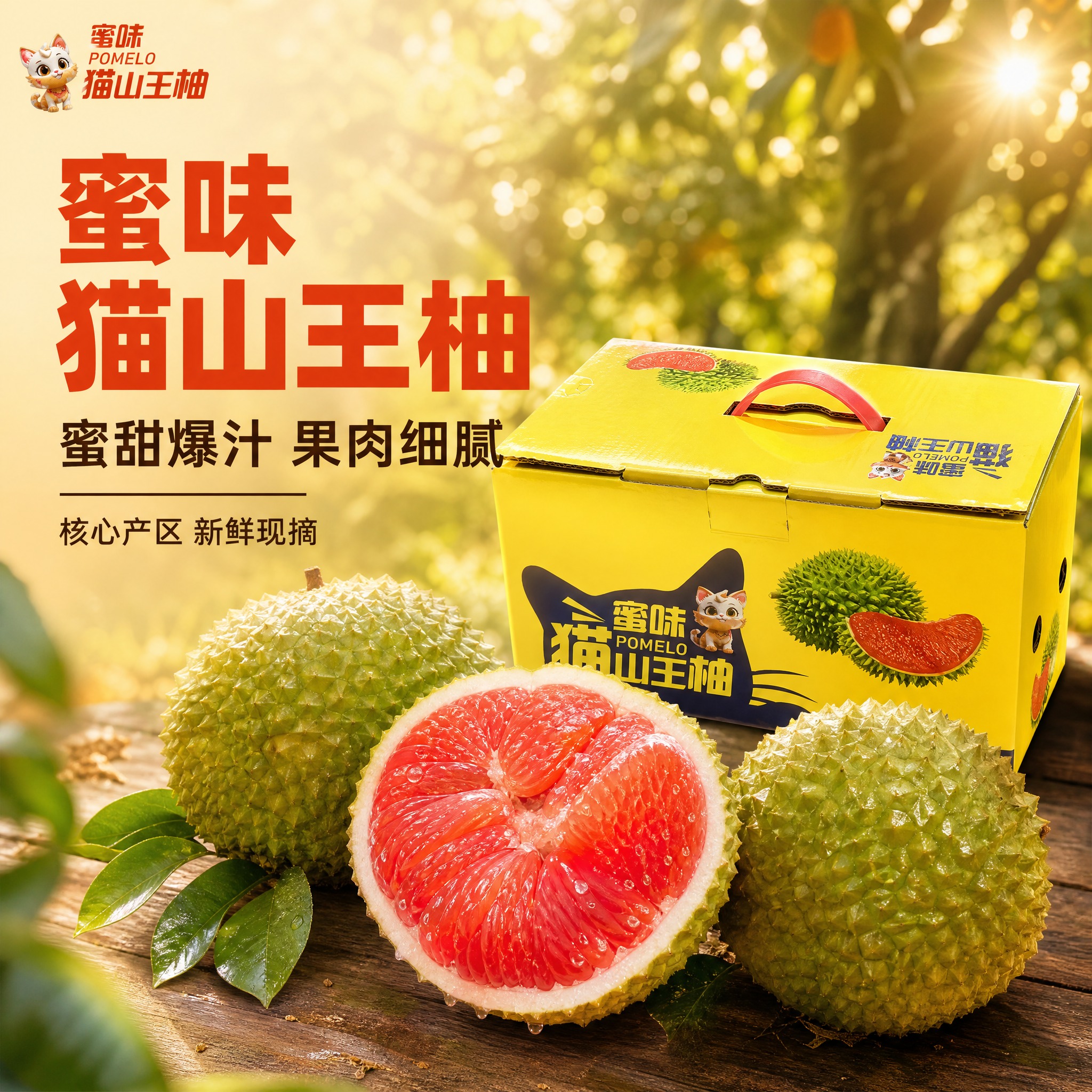 [主图-1] 首图点击率，蜜味猫山王柚礼盒装，突出蜜甜爆汁的食… - 图片创意预览