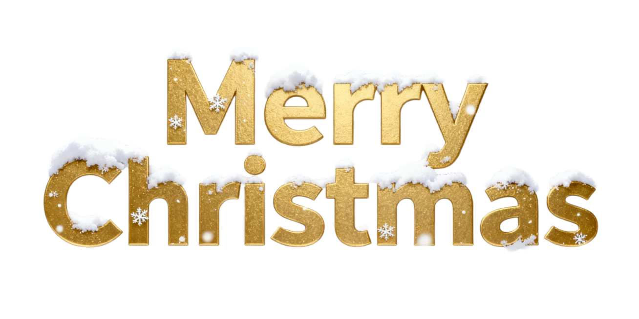 设计字体Merry Christmas，字体整体颜色偏金色调，文字装饰带有一些雪预览效果
