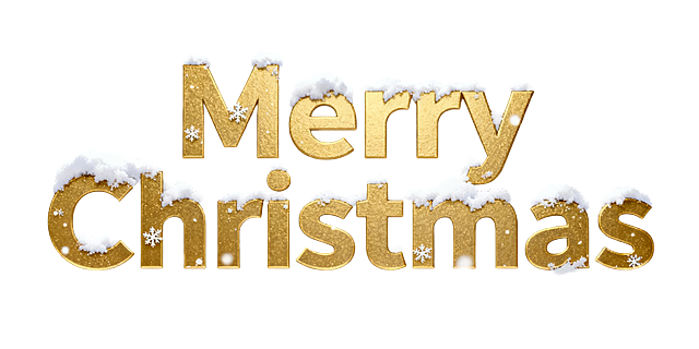 设计字体Merry Christmas，字体整体颜色偏金色调，文字装饰带有一些雪