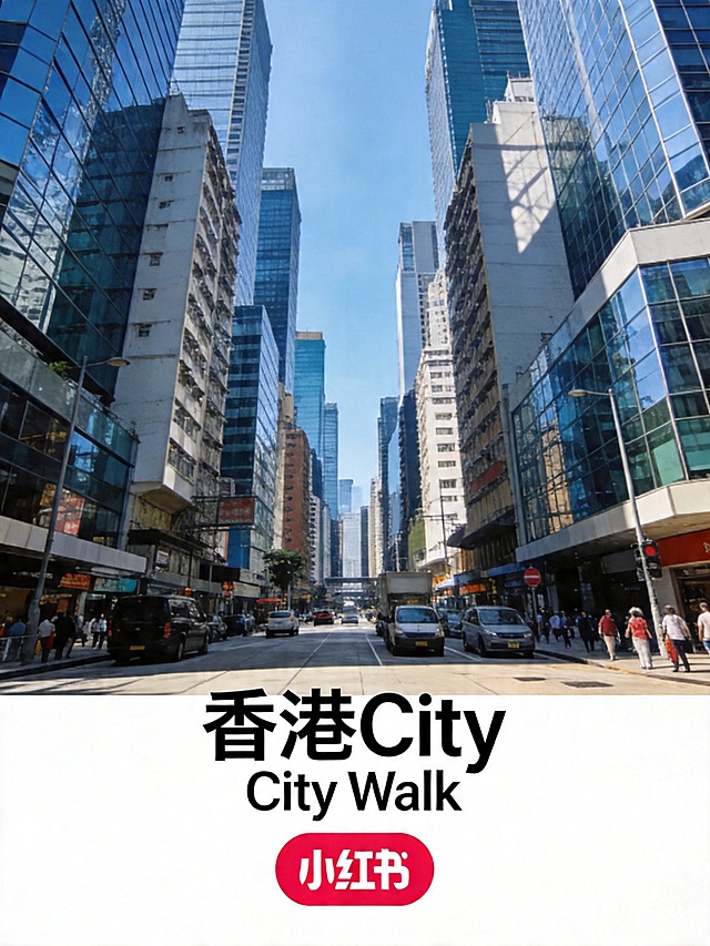 香港城市高楼大厦实拍图，现代都市摩天建筑群，繁华街景，高清写实摄影，作为小红书封面底图