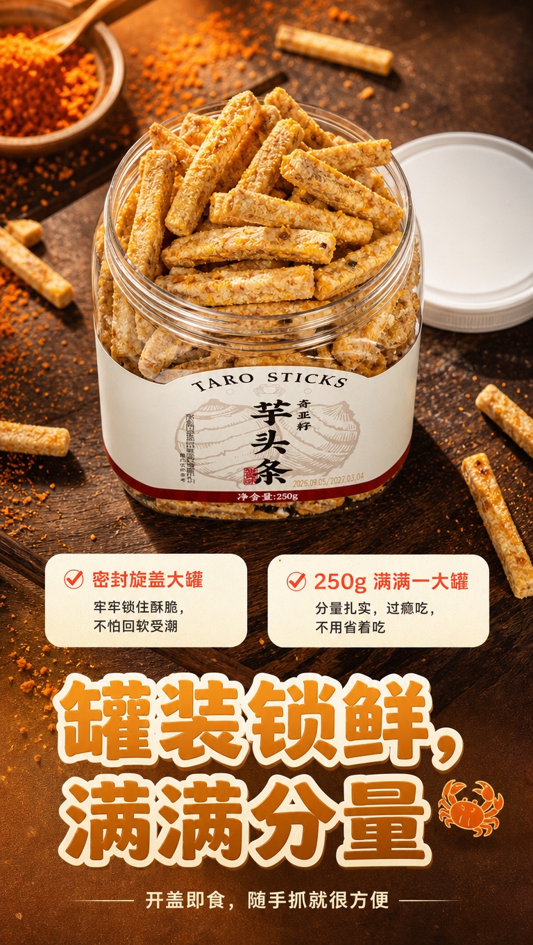 [商品] 使用【图1】【图6】罐装芋头条；保留透明罐身、白色旋… - 图片创意预览