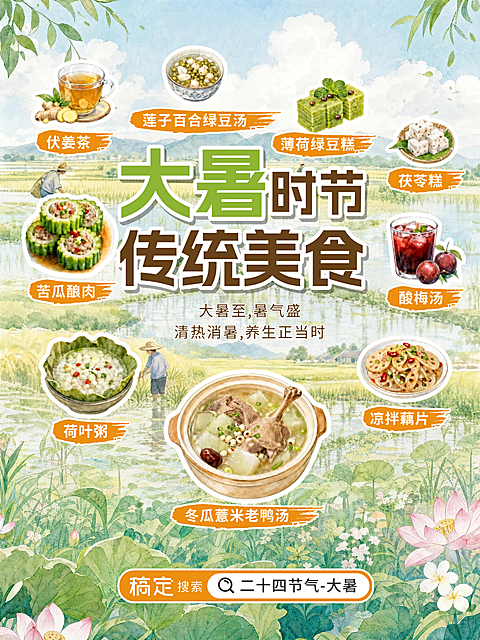 大暑节气美食推荐科普小红书配图封面