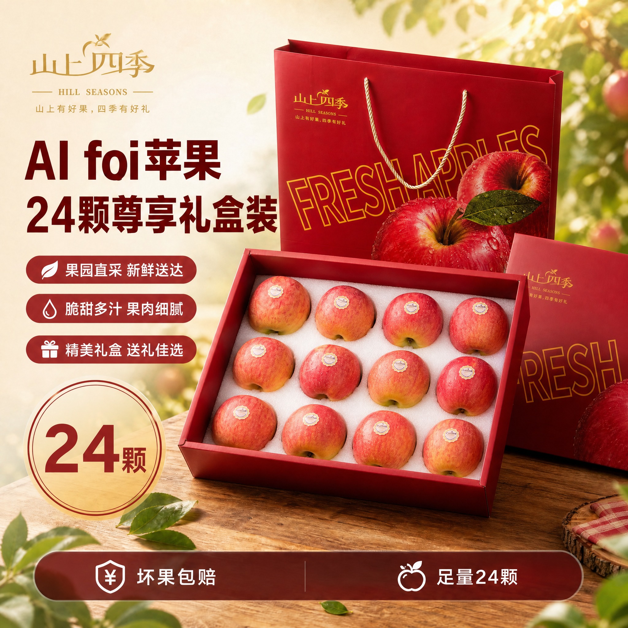 将图中产品替换为image2中的苹果礼盒样式：打开的礼盒内为1… - 图片创意预览