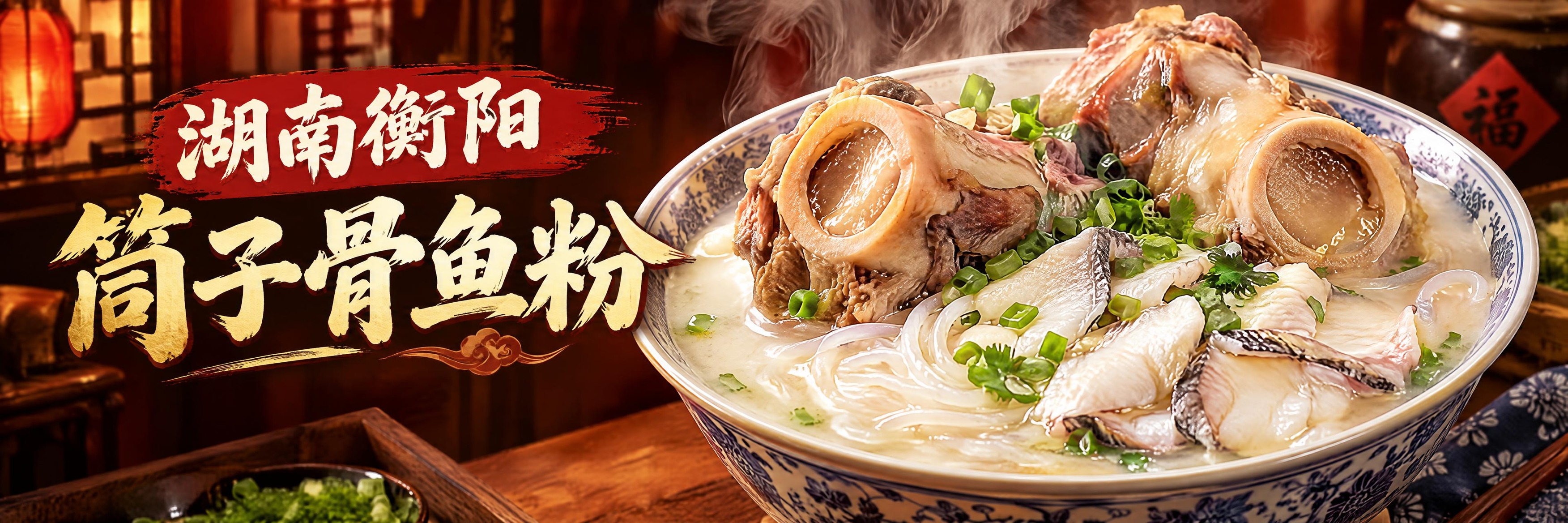 湖南衡阳筒子骨鱼粉横幅海报设计，1053x264超宽横版构图。… - 图片创意预览