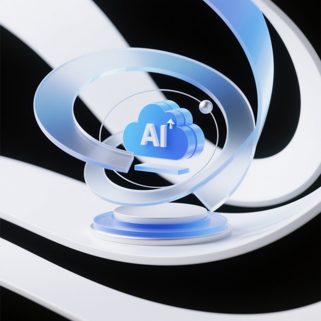 不规则轻薄旋涡白蓝青色抽象流动感渐变背景，磨砂玻璃质感，有透明感和光泽感，旋涡中心有个圆形底座，旋涡渐变透明感，逐渐向外扩展并与白色背景完美平滑融入，有运动走势和空间感，光效过渡自然，完整结构，高清质预览效果