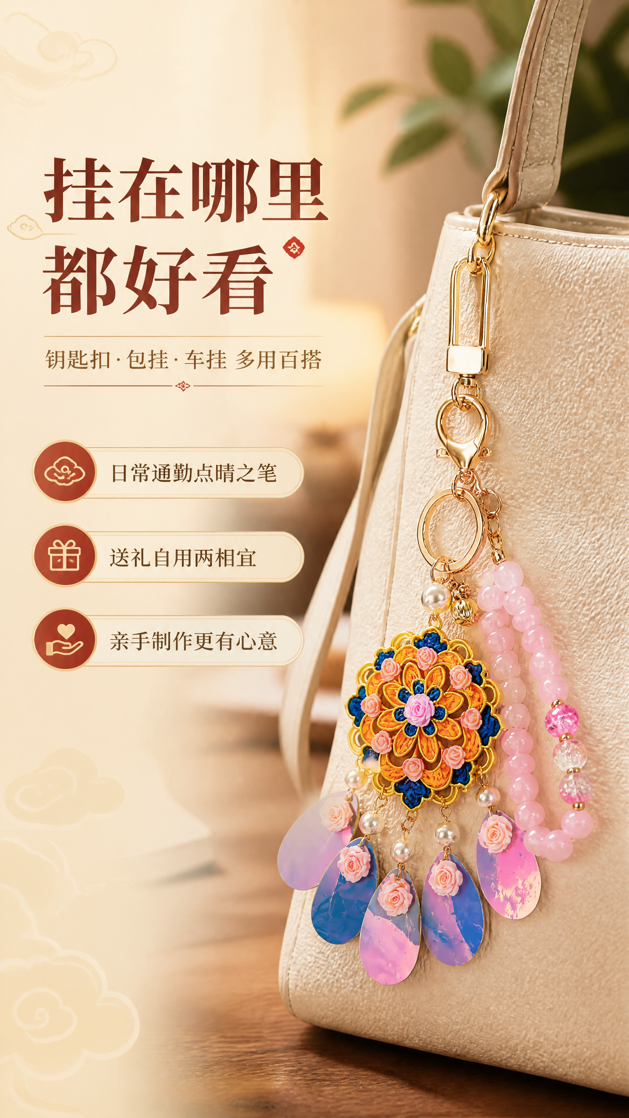 [商品] 使用【图4】粉蓝宝相花款挂件；保留挂件整体结构、金色… - 图片创意预览