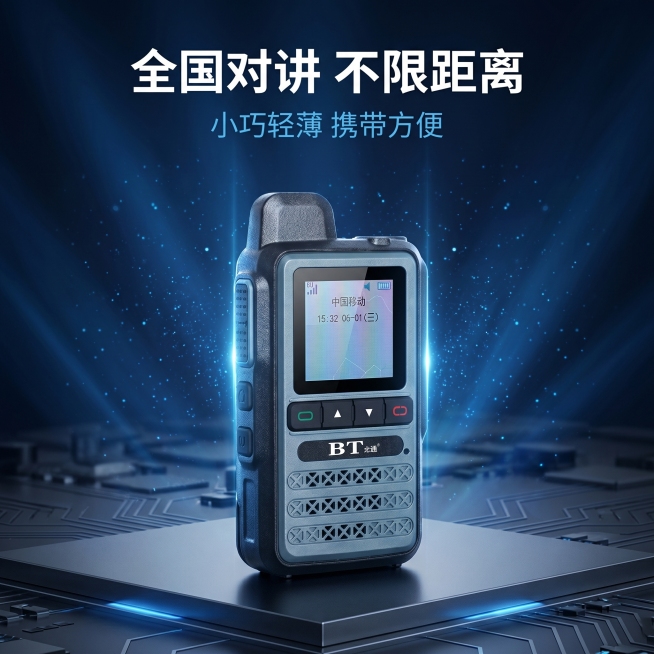 [主图 1] 北通G28对讲机首图，科技炫酷风，全国对讲核心卖点展示；[氛围风格] 智能数码炫酷科技风，专业质感，高级简洁；[画质] 商业摄影质感，光线清晰通透，产品清晰真实，画面干净高级；[元素]预览效果