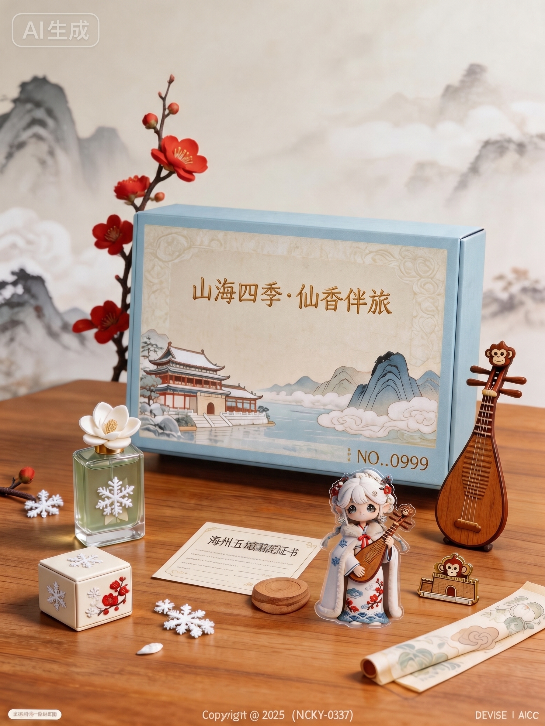 将图中的小人亚克力摆件形象换成第一张图中白发弹琵琶的古风小女孩… - 图片创意预览