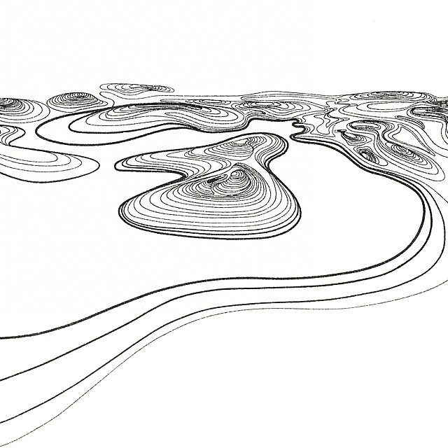 将原图改为高清黑白线稿形式，保留原有的等高线轮廓