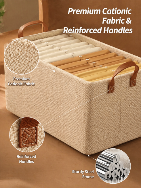 Generate a close-up detail image based on the reference fabric storage box. Strictly keep product sa预览效果