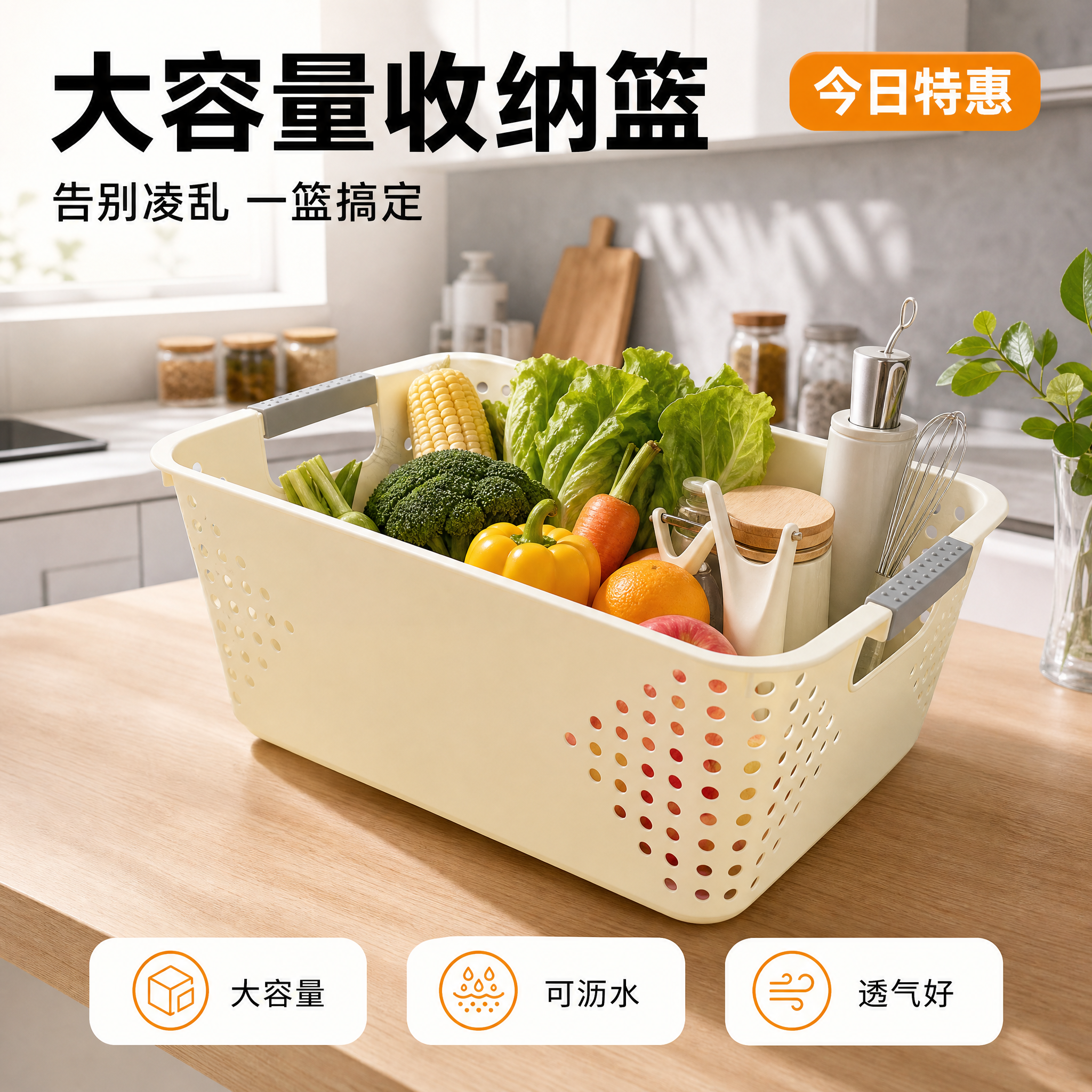 [主图-1] 大容量收纳篮整洁空间英雄首图，拼多多风格大字直白… - 图片创意预览