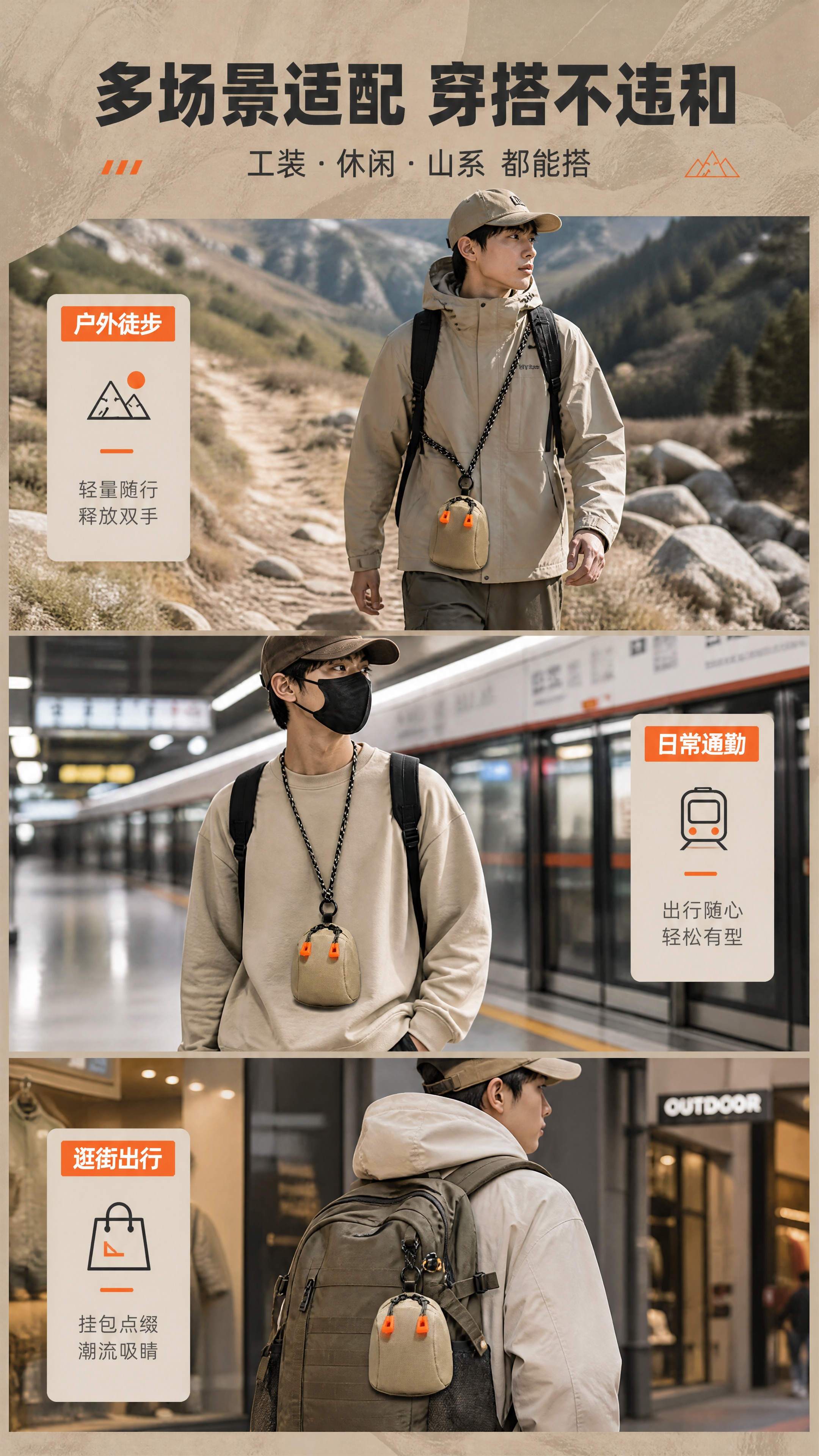 [商品] 使用【图1】卡其色多功能斜挎小包；商品处理：保留迷你… - 图片创意预览