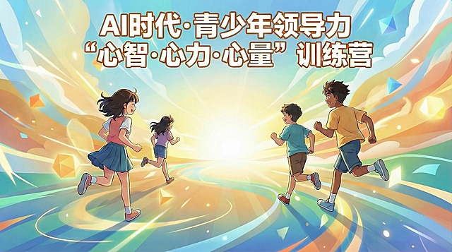 减少2个人物，主题文字改为“AI时代·青少年领导力“心智·心力·心量”训练营”