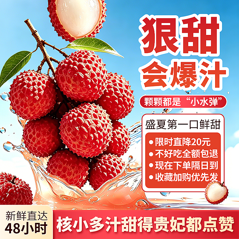 红色荔枝主图电商水果夏季促销主图高点击推广图