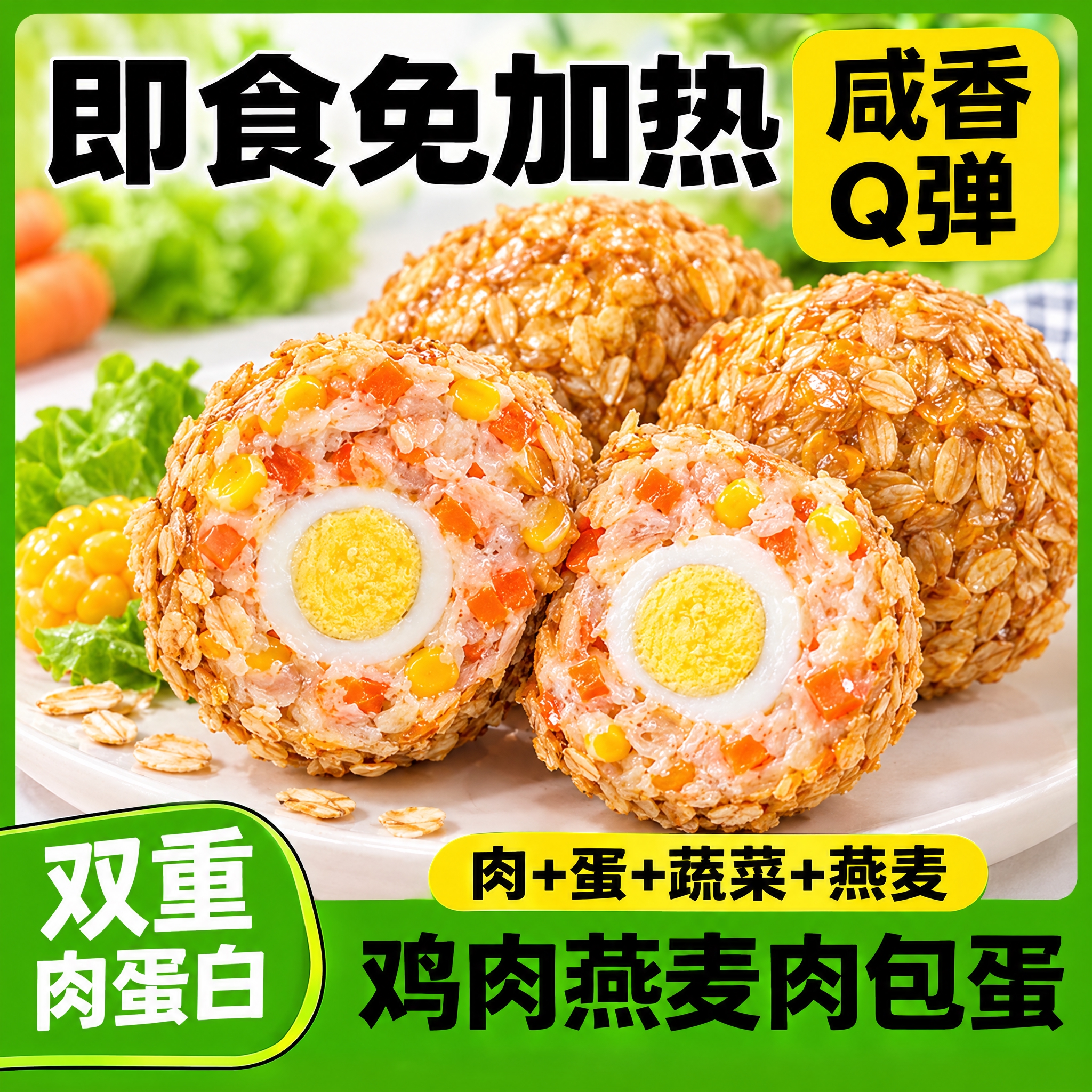 电商主图1:1正方形，燕麦肉包蛋产品主图，高转化风格。参考第二… - 图片创意预览