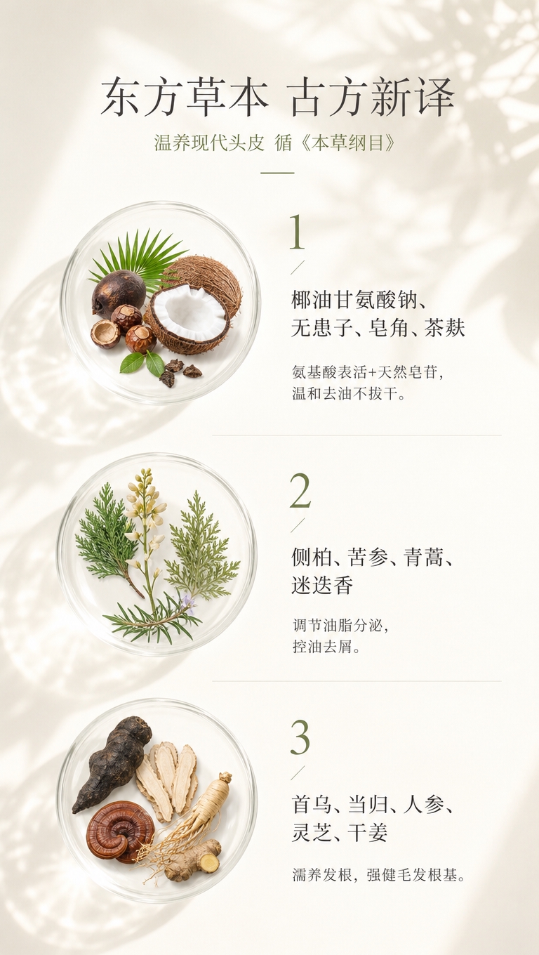 [商品] 草本植萃洗发水成分信息图，无实物产品瓶，以成分原料植… - 图片创意预览