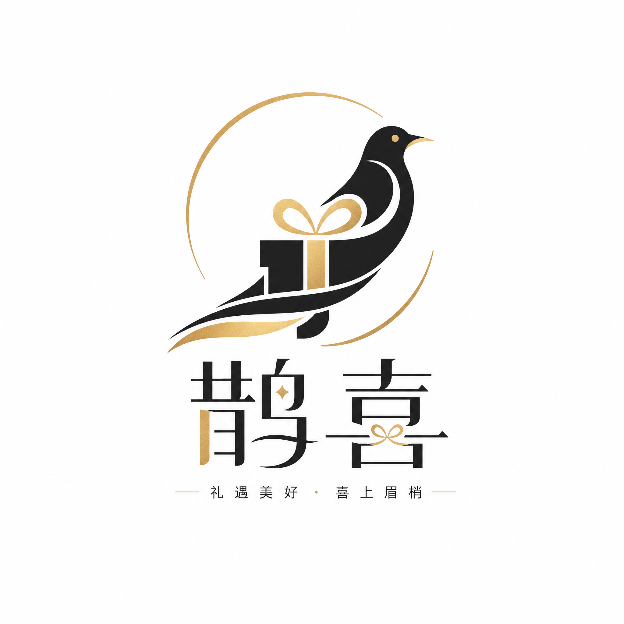 参考图中的鹊喜礼品店logo风格，生成另一款不同设计的高端礼品… - 图片创意预览