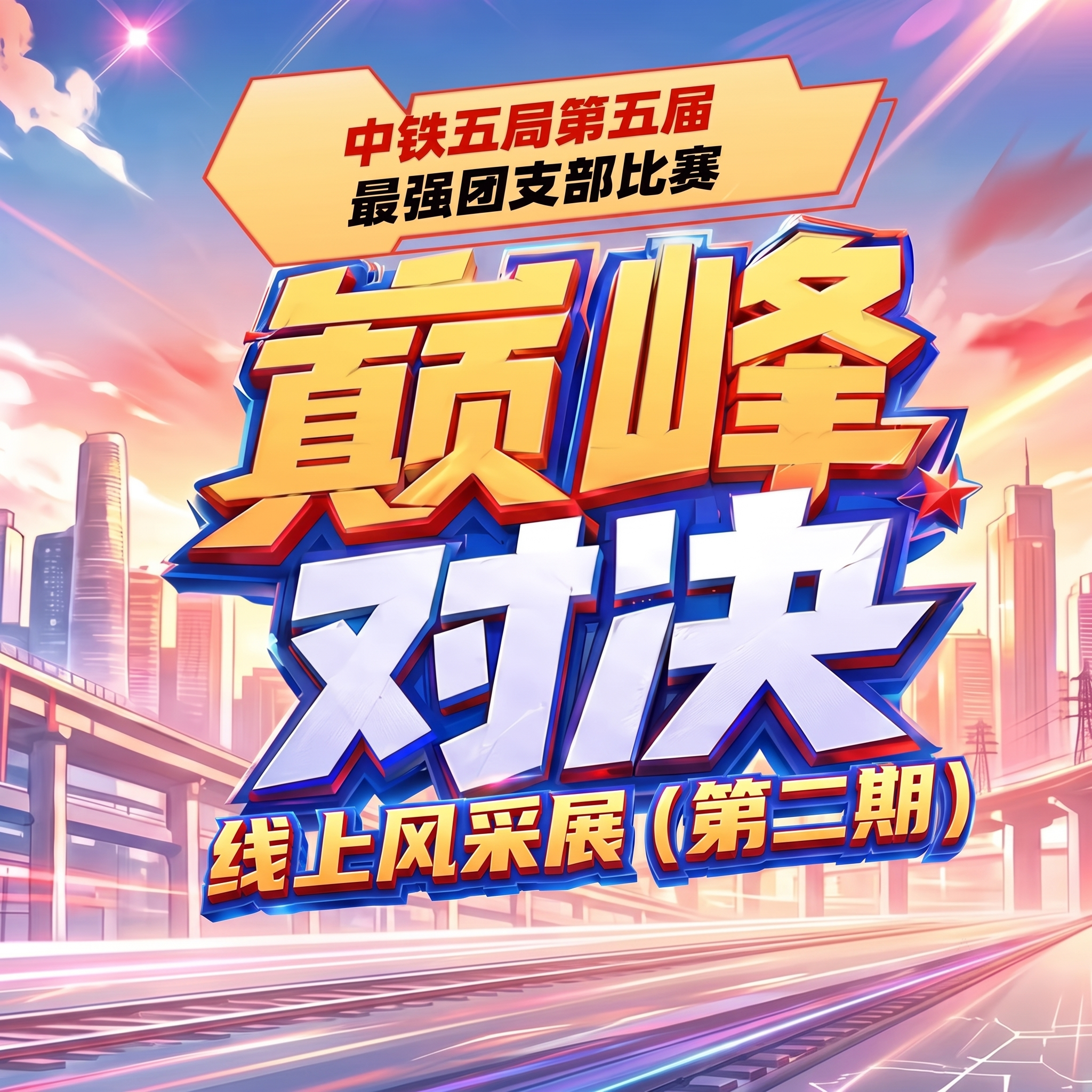 去掉图片底部的高铁，在"对决"两个大字的下方添加文字"线上风采… - 图片创意预览