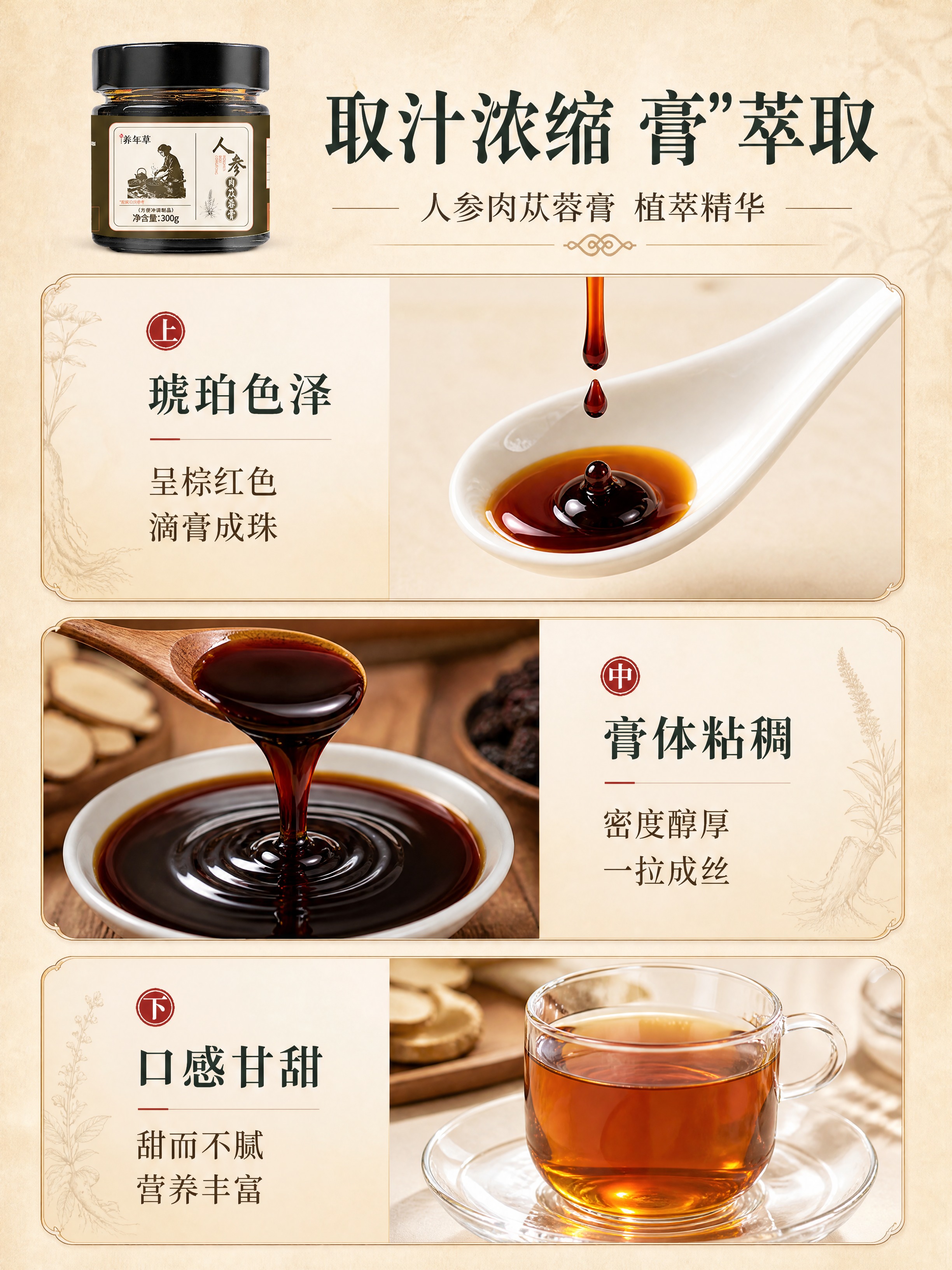 [商品] 使用【图1】养年草人参肉苁蓉膏产品图作顶部小展示；保… - 图片创意预览