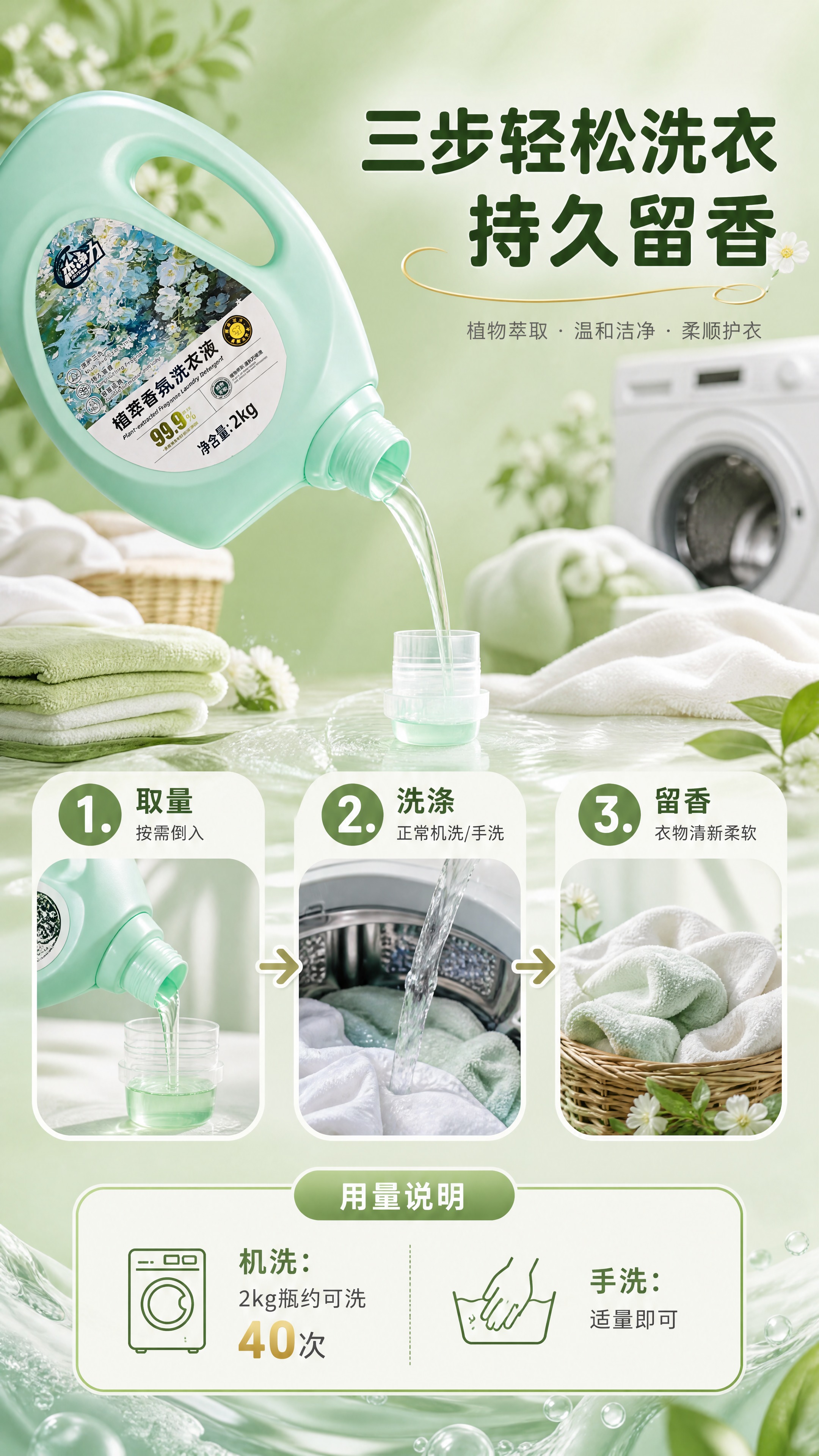 [商品] 使用【图1】杰净力植萃香氛洗衣液浅绿色2kg瓶装；保… - 图片创意预览