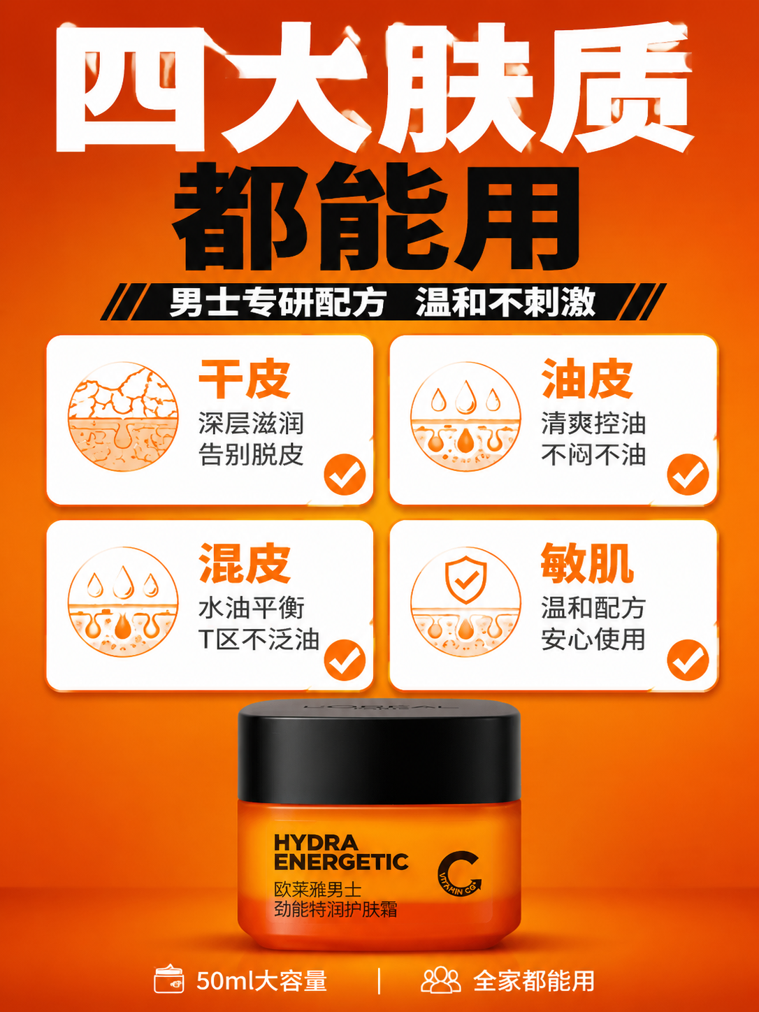 [商品] 使用【图1】欧莱雅男士劲能特润护肤霜；保留橙色瓶身、… - 图片创意预览