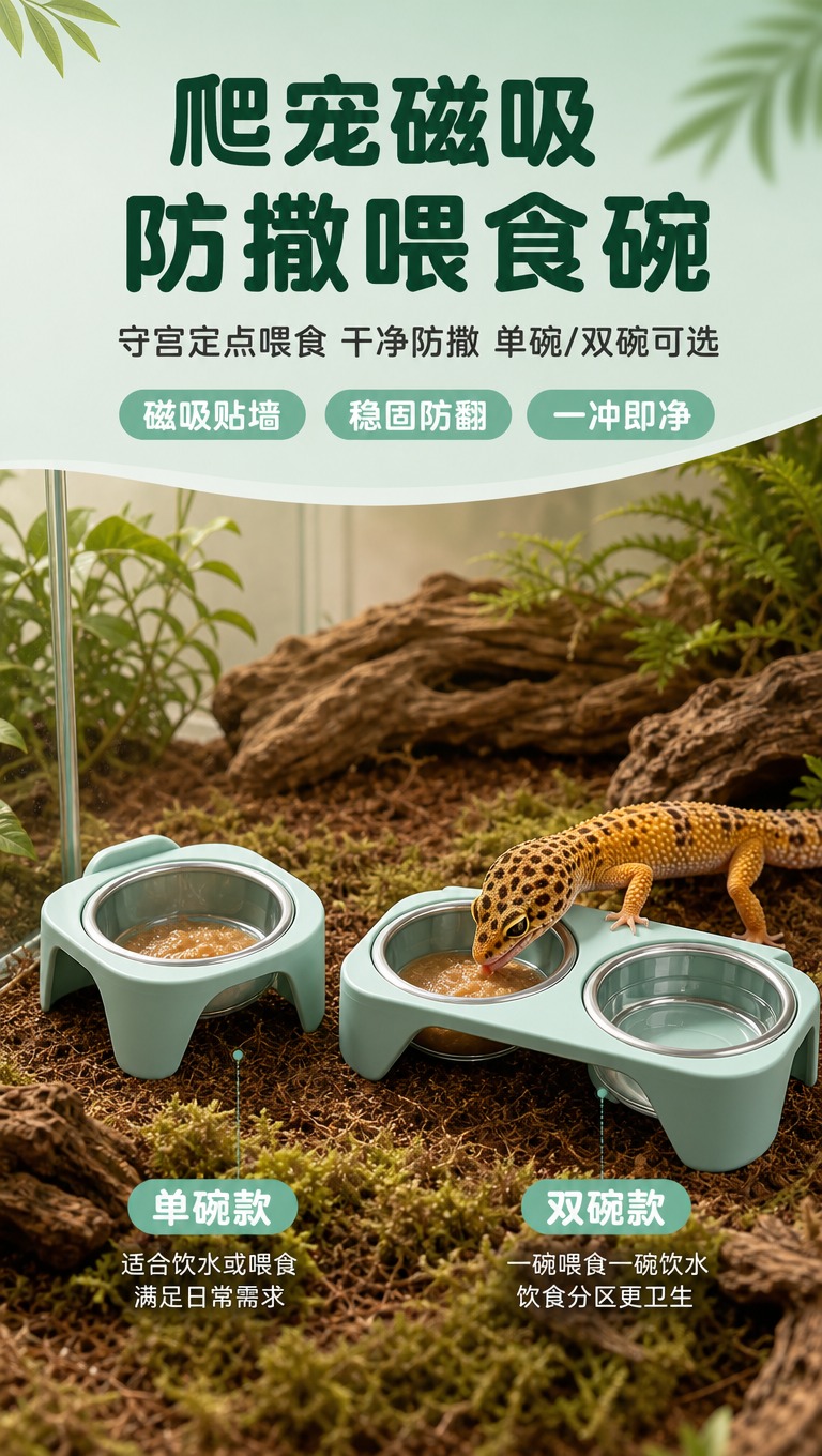 [商品] 使用【图1】单碗款和【图2】双碗款爬宠磁吸喂食碗；保… - 图片创意预览