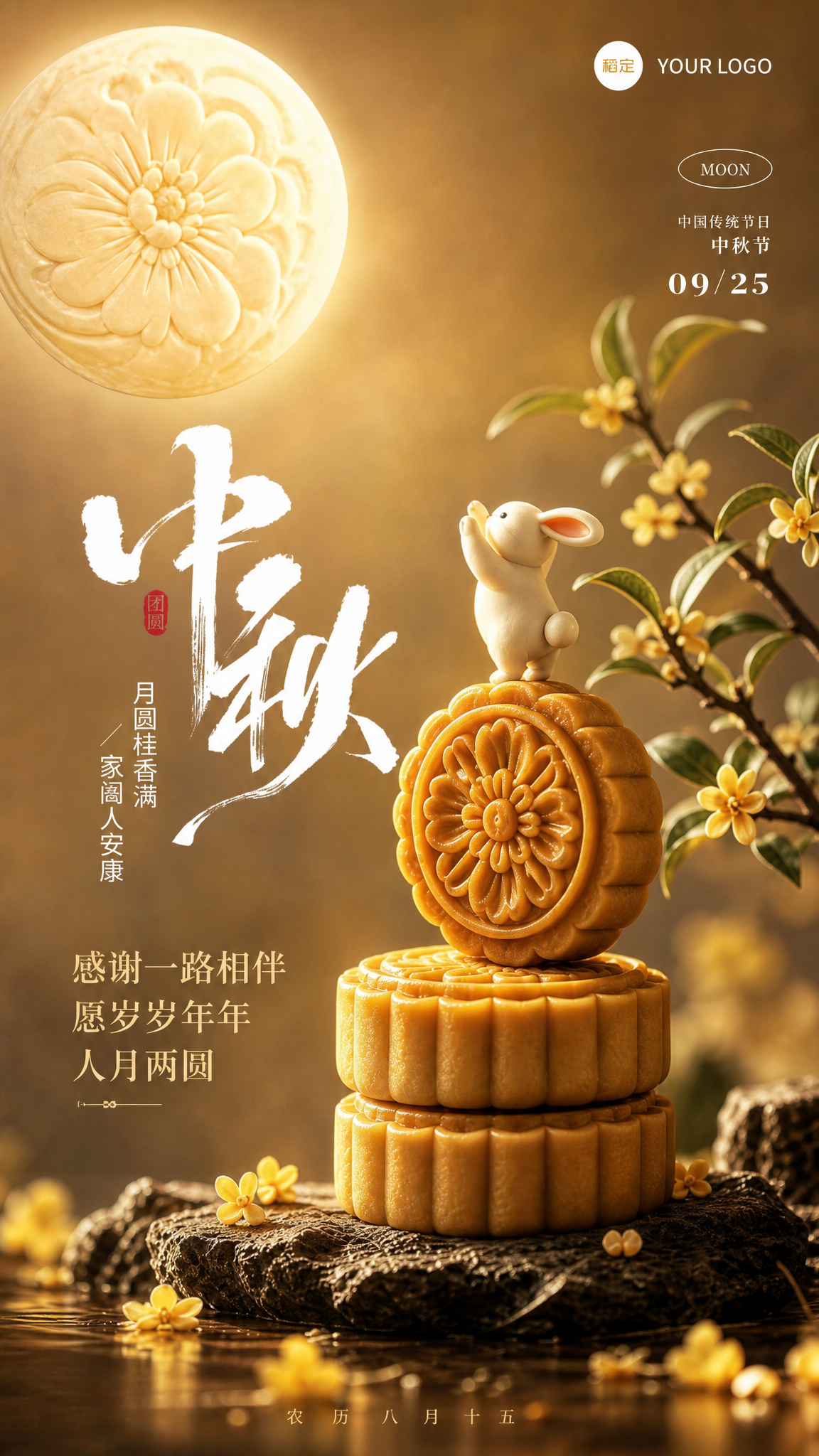 中秋节海报，竖版9:16，写实商业摄影风格，照片级高清质感。画… - 图片创意预览