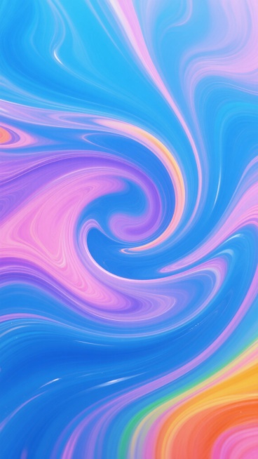 抽象色彩流体艺术，以大量流动的蓝色作为画面主体色彩（约占整体色彩比例的60%），搭配中等比例的粉色与紫色（各约占15%），少量的橙色、黄色与绿色（共约占10%），色彩呈现出柔和的渐变过渡效果，具有动感十足的旋转式构图，色彩笔触如丝绸般顺滑且富有层次感，整体画面充满活力与流动感，光影效果明亮且色彩饱和度高，形成梦幻般的视觉冲击。预览效果
