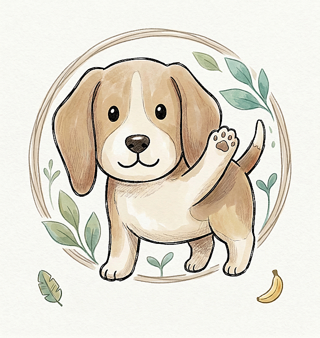 删除logo中的所有文字，只保留下方的小狗主体手绘图案，其他部分保持不变，仍然是手绘风格logo