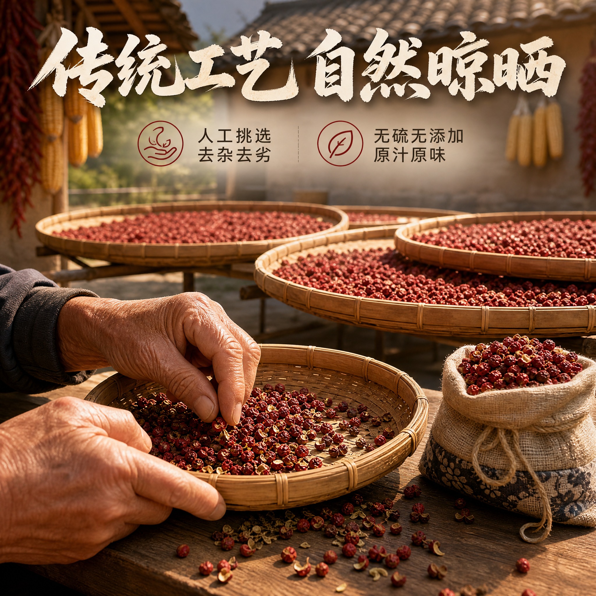 [主图-5] 传统工艺与晾晒图，展示自然晾晒、人工挑选的传统制… - 图片创意预览