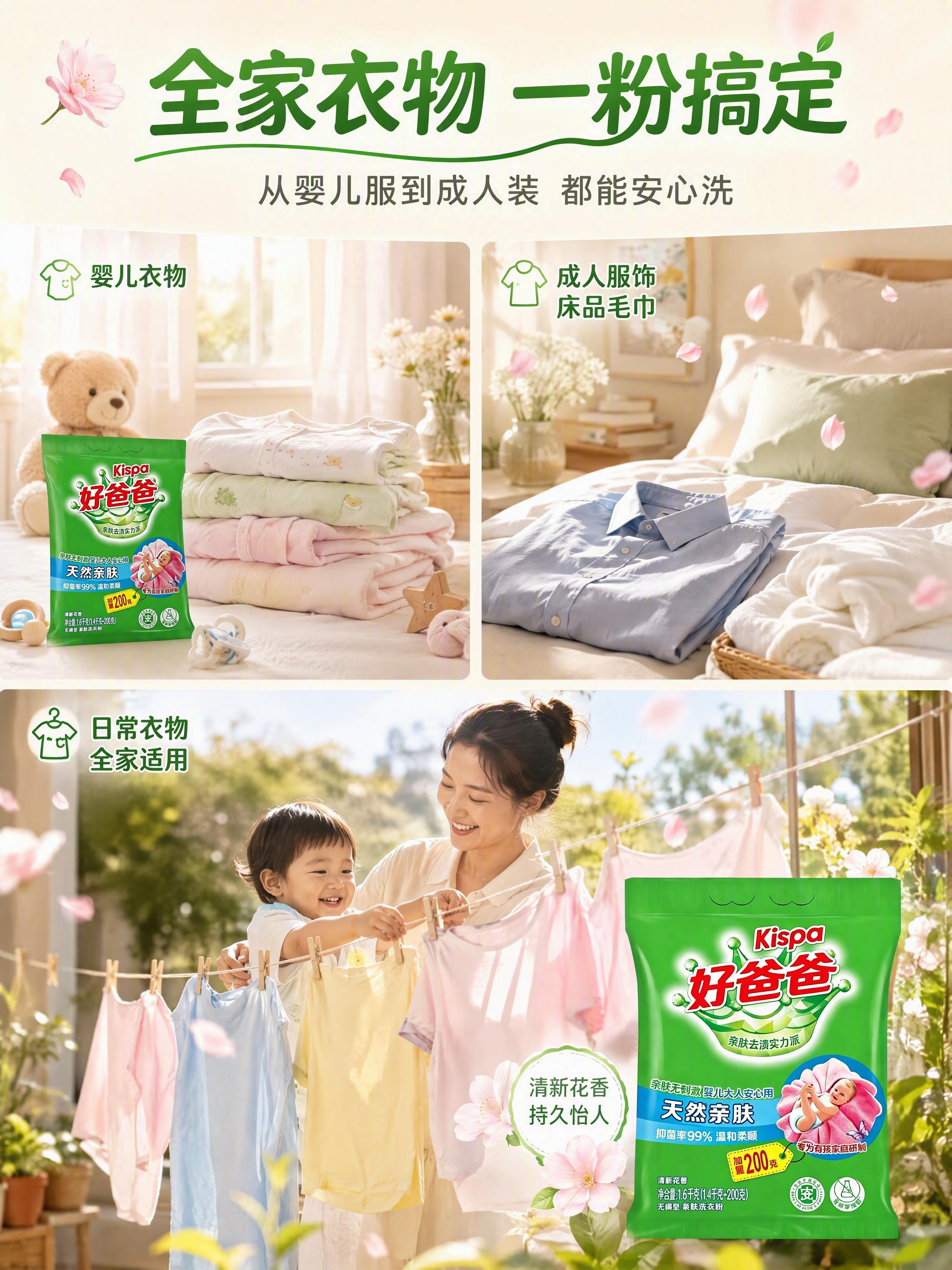 [第4张] 详情页场景氛围页-好爸爸天然亲肤洗衣粉多场景适用。… - 图片创意预览