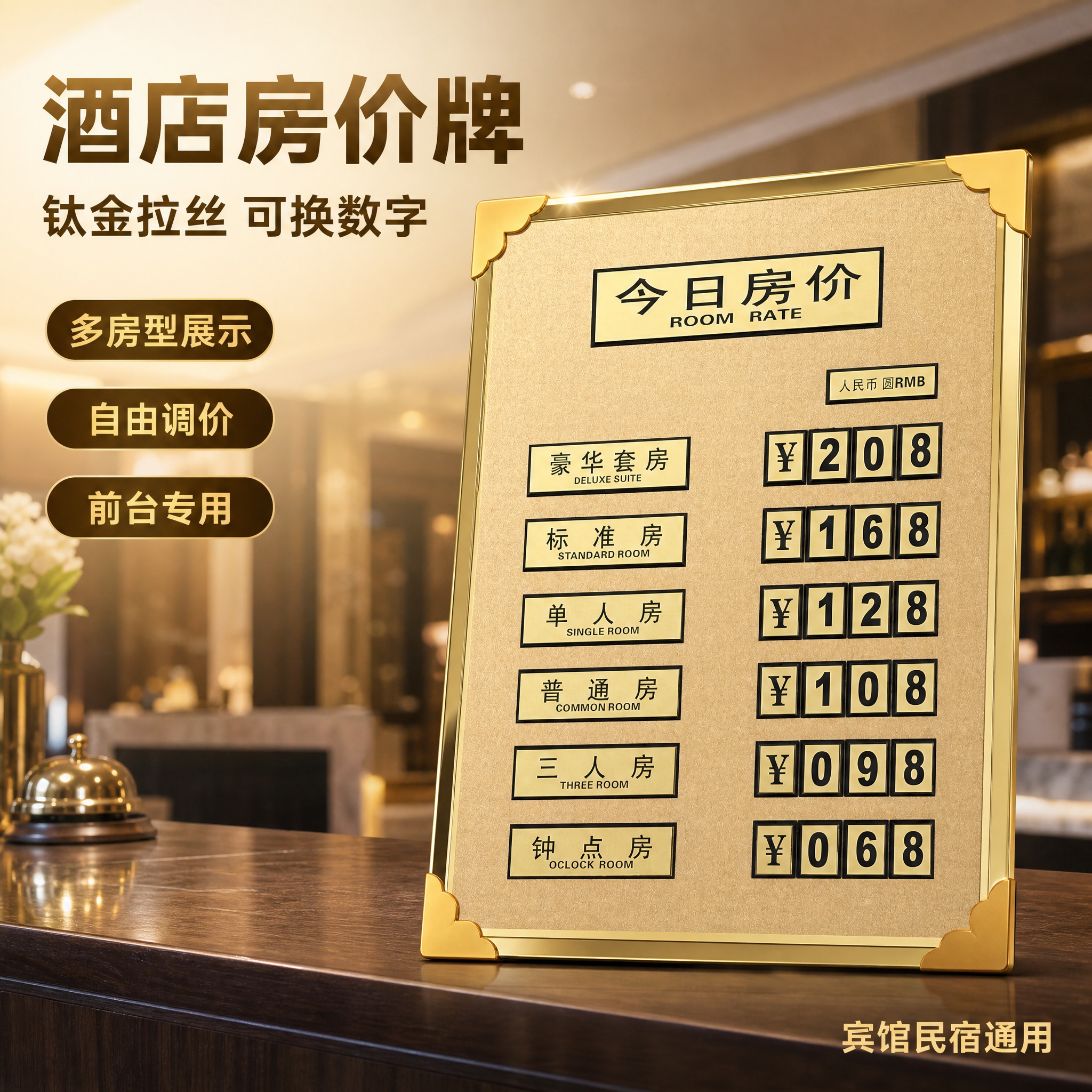 [主图-1] 酒店今日房价牌首图，突出钛金质感与专业商务形象。… - 图片创意预览