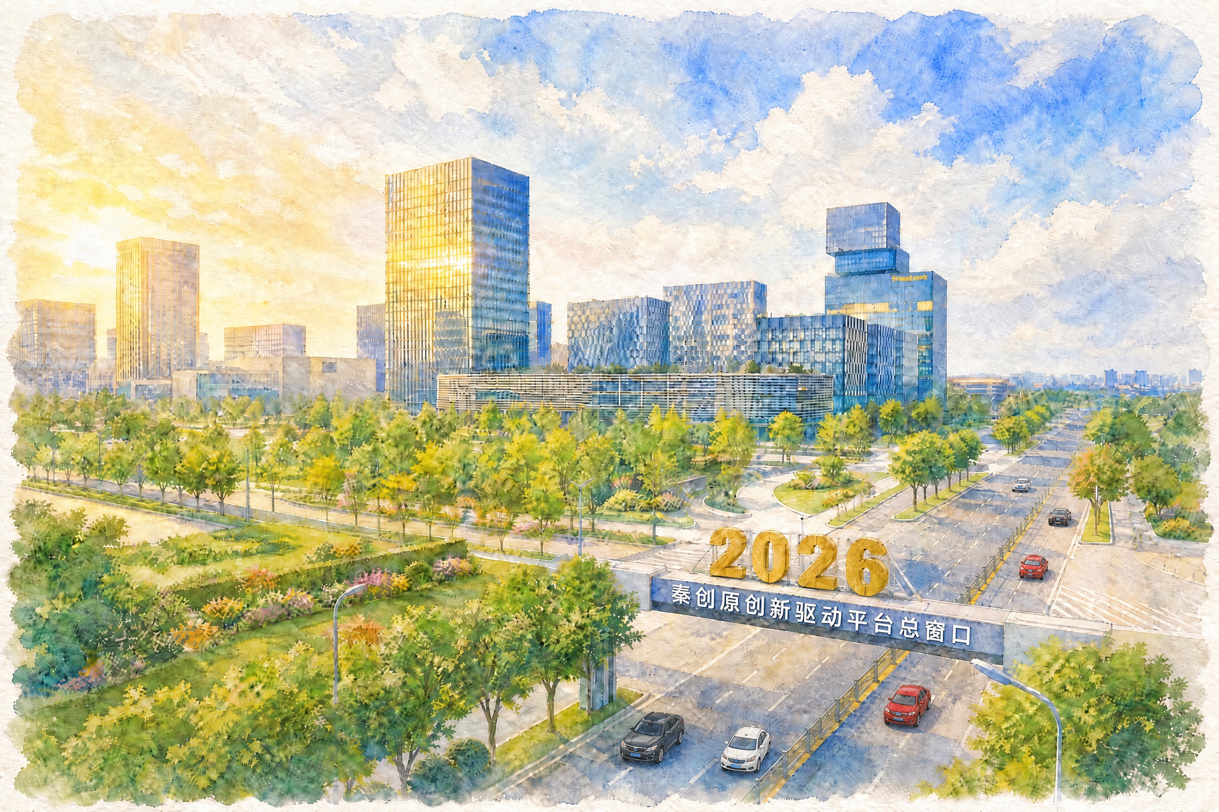 在保持现有手绘水彩风格和整体画面完全不变的基础上，仅调整道路上… - 图片创意预览