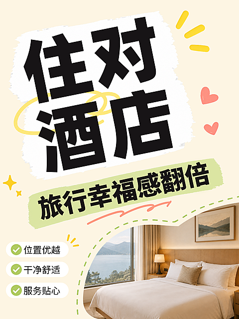 旅游推荐酒店攻略避坑指南实景卡通大字报小红书封面