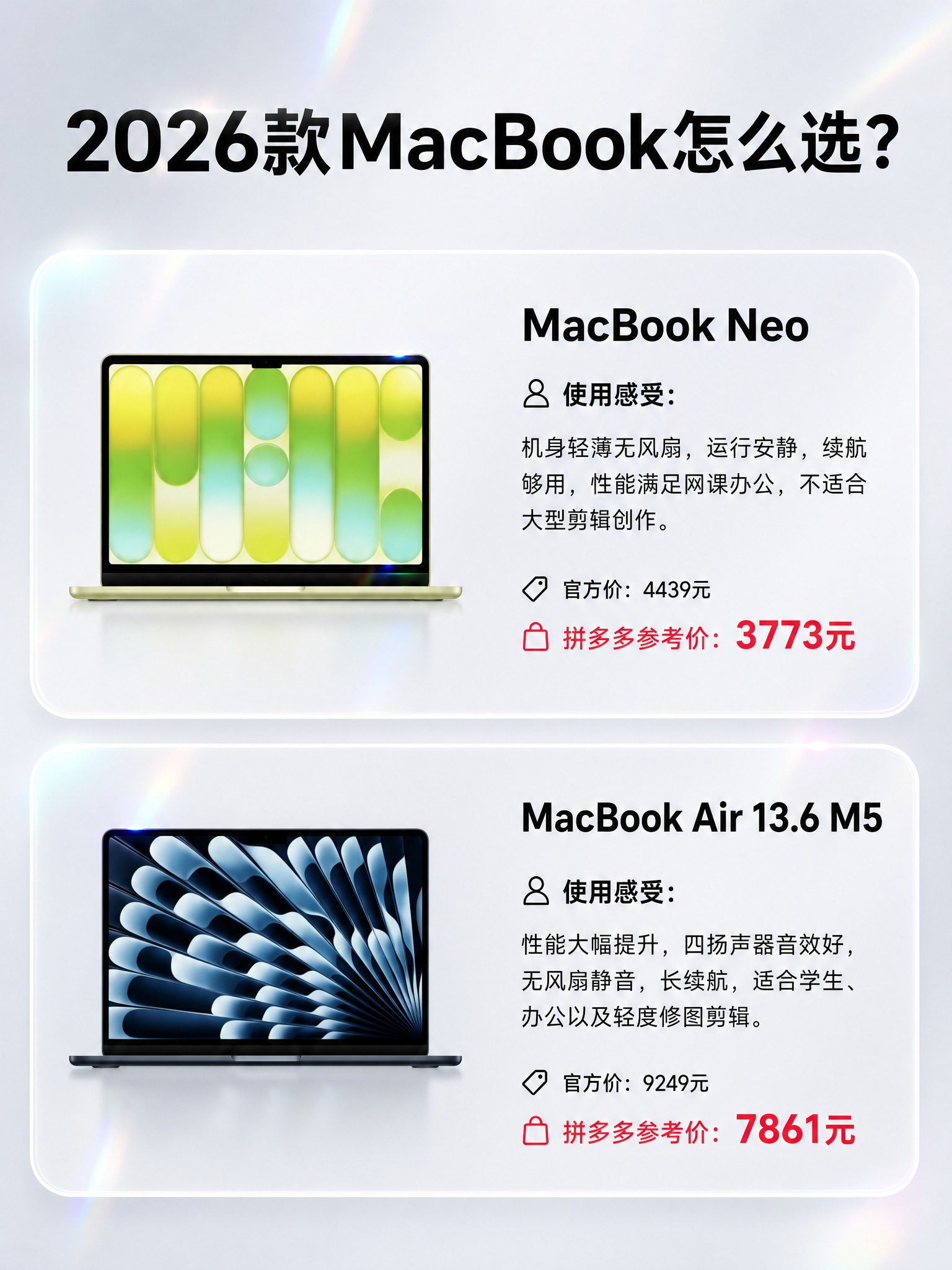 一张竖版3:4比例的MacBook选购对比海报，整体为黑白浅色… - 图片创意预览