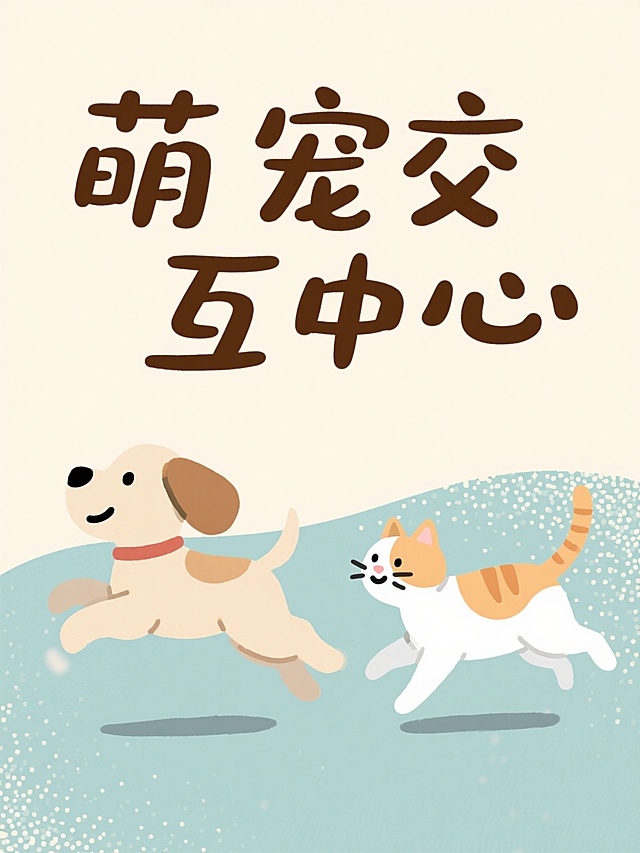 扁平风设计，可爱卡通狗狗与猫咪互动，萌宠主题温馨有趣。