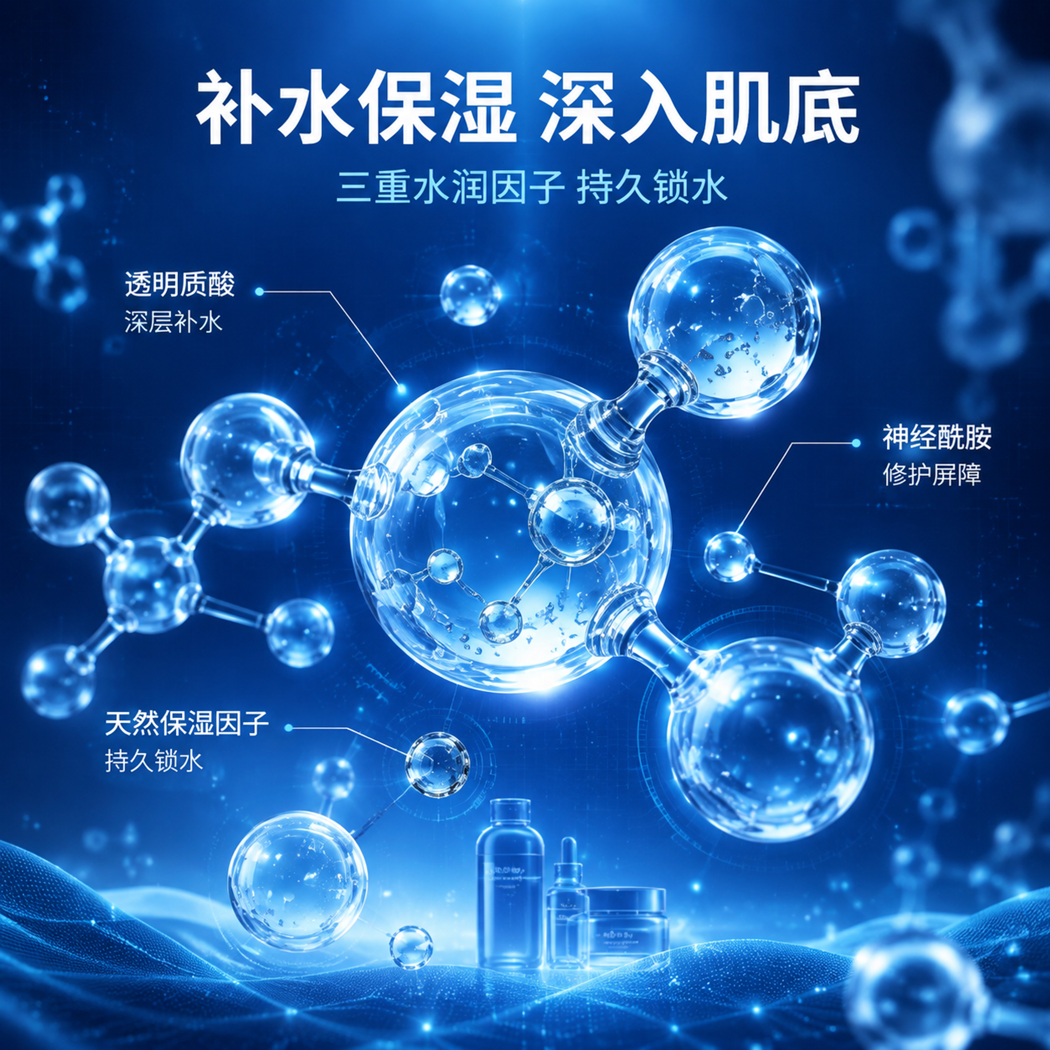 [主图-2] 核心功效成分解析 微观水润分子结构 [氛围风格]… - 图片创意预览
